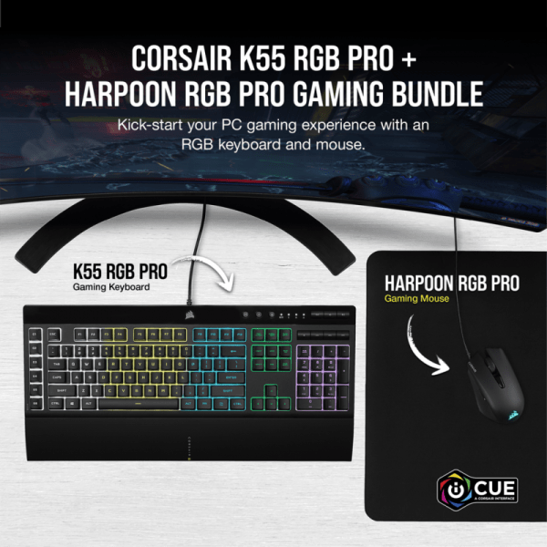 kit teclado mouse corsair k55 rgb pro harpoon rgb pro 6 botones 6000dpi switch rubber dome 3 Corsair,Gamer Trulu Store