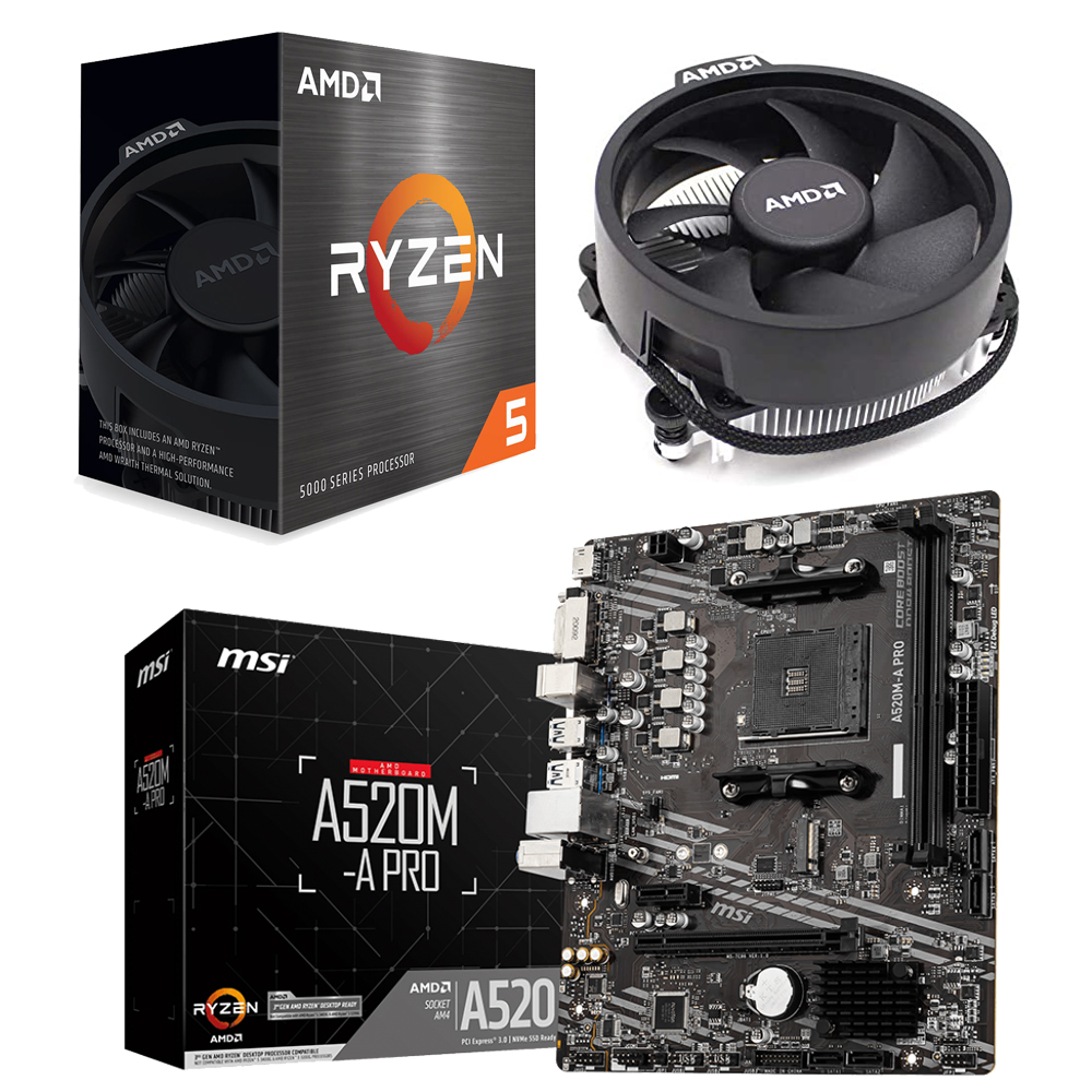 PACK AMD PROCESADOR RYZEN 5 5500 x PLACA MADRE A520M-A PRO MSI 3 PACK AMD PROCESADOR RYZEN 5 5500 x PLACA MADRE A520M-A PRO MSI
