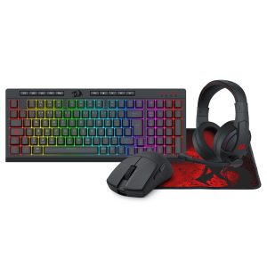 KIT GAMER 4 EN 1 REDRAGON S147 / MOUSE KING M724 / AUDIFONOS CRONUS H211 / MOUSEPAD PISCES P016 / TECLADO 100% RGB MEMBRANA