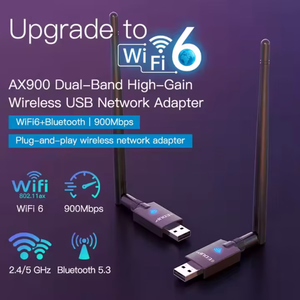 Antena WiFi EDUP AX900 WiFi 6AX y Bluetooth 5.3 USB 2.4G/5Ghz 900Mb/s - Imagen 2