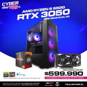 PC Gamer AMD Ryzen 5 5500 / RTX 3050 Asus Dual OC / 16GB DDR4 3200MHZ / SSD NVMe 500GB / Gabinete Antec AX65 - 4 Ventiladores