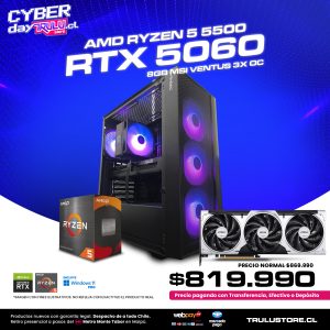 PC Gamer AMD Ryzen 5 5500 / RTX 5060 MSI VENTUS 3X OC / 16GB DDR4 3200Mhz / SSD NVMe 500GB / Gabinete Antec AX65 - 4 Ventiladores