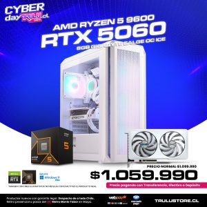 PC Gamer ICE AMD Ryzen 5 9600 / RTX 5060 8GB Eagle OC ICE / 16GB DDR5 5600Mhz / SSD NVMe 500GB / Gabinete XPG Valor Air Plus White - 4 Ventiladores