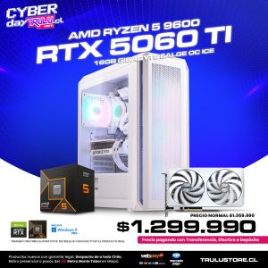 PC Gamer ICE AMD Ryzen 5 9600 / RTX 5060 TI 16GB Eagle OC ICE / 16GB DDR5 5600Mhz / SSD NVMe 500GB / Gabinete XPG Valor Air Plus White - 4 Ventiladores