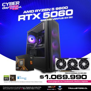 PC Gamer AMD Ryzen 5 9600 / RTX 5060 MSI Ventus 3X OC / 16GB DDR5 5600Mhz / SSD NVMe 500GB / Gabinete XPG Valor Air Plus - 4 Ventiladores