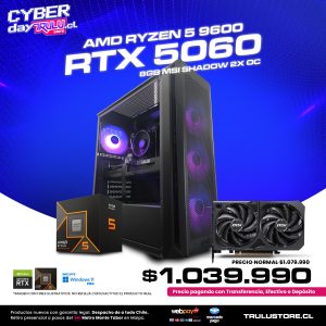 PC Gamer AMD Ryzen 5 9600 / RTX 5060 MSI SHADOW 2X OC / 16GB DDR5 5600Mhz / SSD NVMe 500GB / Gabinete XPG Valor Air Plus - 4 Ventiladores