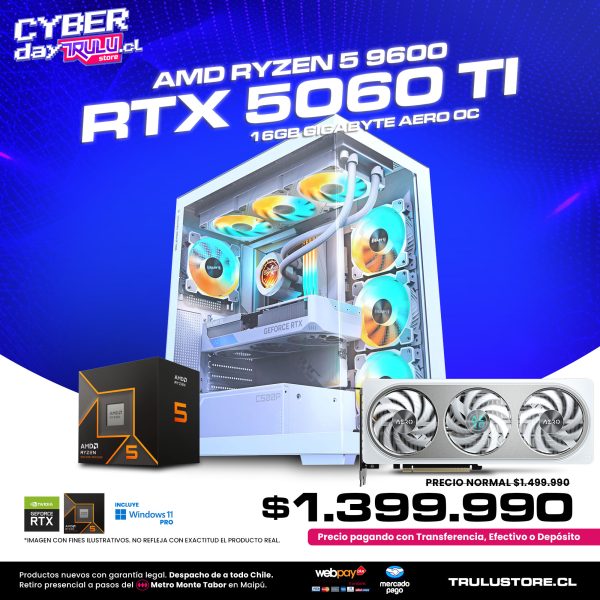 PC Gamer ICE AMD Ryzen 5 9600 / RTX 5060 TI 16GB Aero OC ICE / 16GB DDR5 5600Mhz / SSD NVMe 500GB / Gabinete Gigabyte C500 ICE – 4 Ventiladores