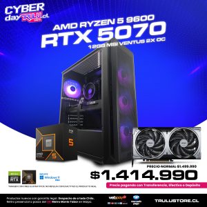 PC Gamer AMD Ryzen 5 9600 / RTX 5070 MSI Ventus 2X OC / 16GB DDR5 5600Mhz / SSD NVMe 500GB / Gabinete XPG Valor Air Plus - 4 Ventiladores