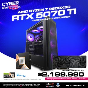 PC Gamer AMD Ryzen 7 9800X3D / RTX 5070 TI 16GB WINDFORCE / 16GB DDR5 5600Mhz / SSD NVMe 500GB / Gabinete XPG Valor Air Plus - 4 Ventiladores