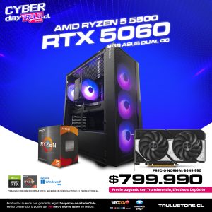 PC Gamer AMD Ryzen 5 5500 / RTX 5060 8GB Asus Dual OC / 16GB DDR4 3200Mhz / SSD NVMe 500GB / Gabinete Antec AX65 - 4 Ventiladores
