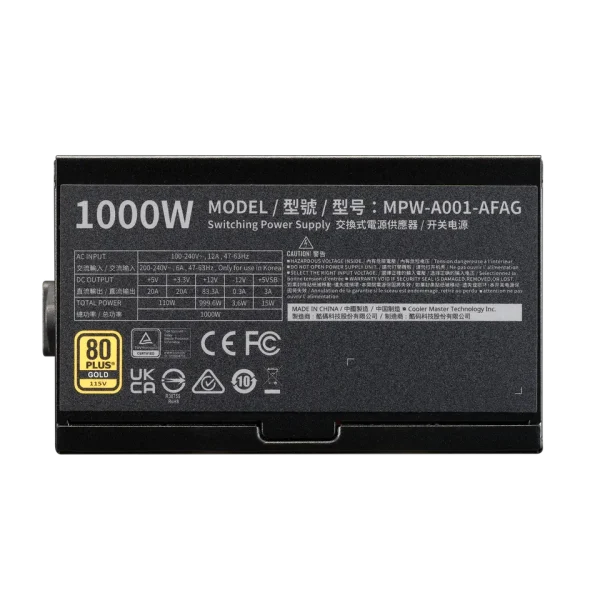 FUENTE DE PODER COOLER MASTER ELITE GOLD DE 1000W 80+ GOLD FULL MODULAR ATX 3.1 - Imagen 4