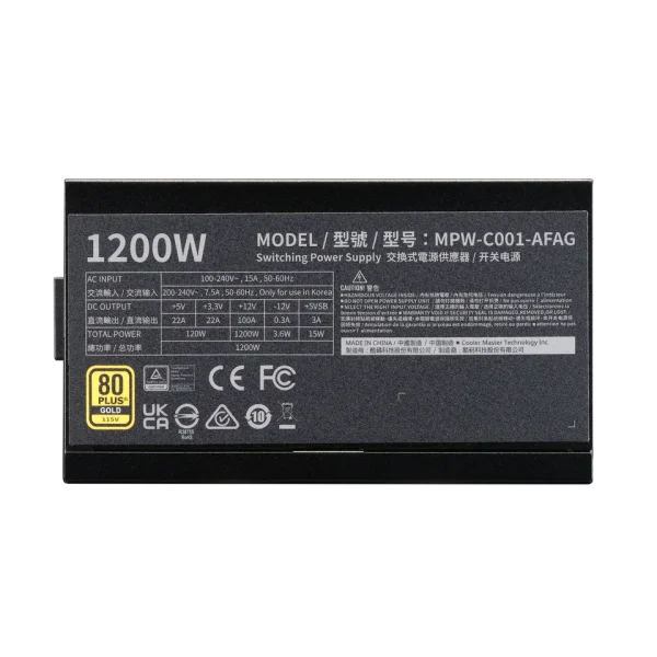 FUENTE DE PODER COOLER MASTER ELITE GOLD DE 1200W 80+ GOLD FULL MODULAR ATX 3.1 - Imagen 3