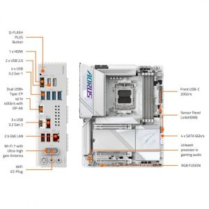 PLACA MADRE GIGABYTE X870E AORUS PRO ICE AM5 / WIFI 7 / BT 5.4 / M.2 GEN5 / PCIE GEN5 9 gigabyte x870e aorus pro ice am5 lga 1718 atx ddr5 4x m2 pcie 50 usb4 wi fi 7 lan 25gbe ez latch 3 placa madre,X870,AM5 Trulu Store