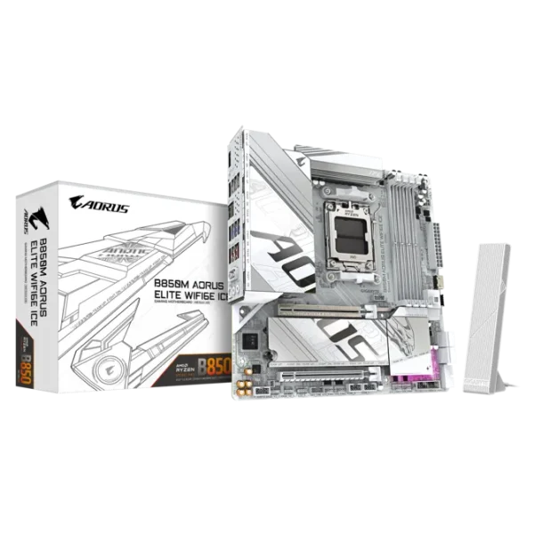 PLACA MADRE GIGABYTE B850M AORUS ELITE WIFI6E ICE AM5 / WIFI 7 / BT 5.3 / M.2 GEN5 / PCIE GEN5 / TURBO MODE