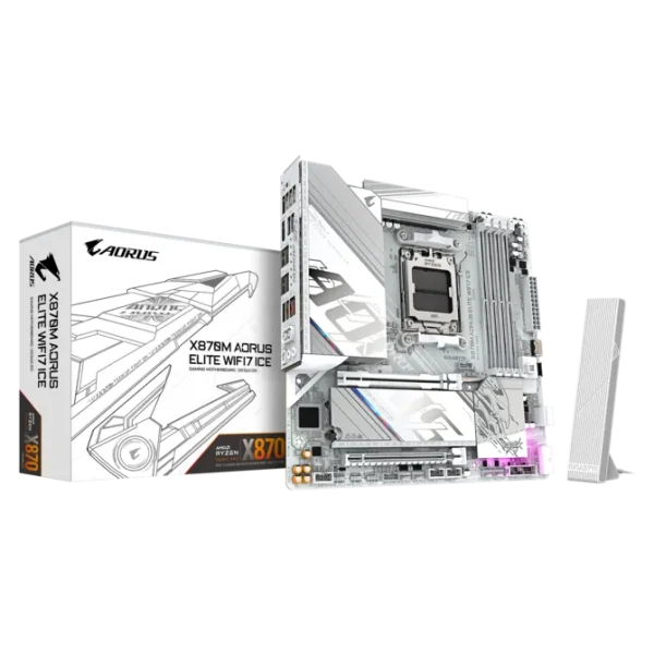 PLACA MADRE GIGABYTE X870M AORUS ELITE WIFI7 ICE AM5 / WIFI 7 / BT 5.4 / M.2 GEN5 / PCIE GEN5 / TURBO MODE